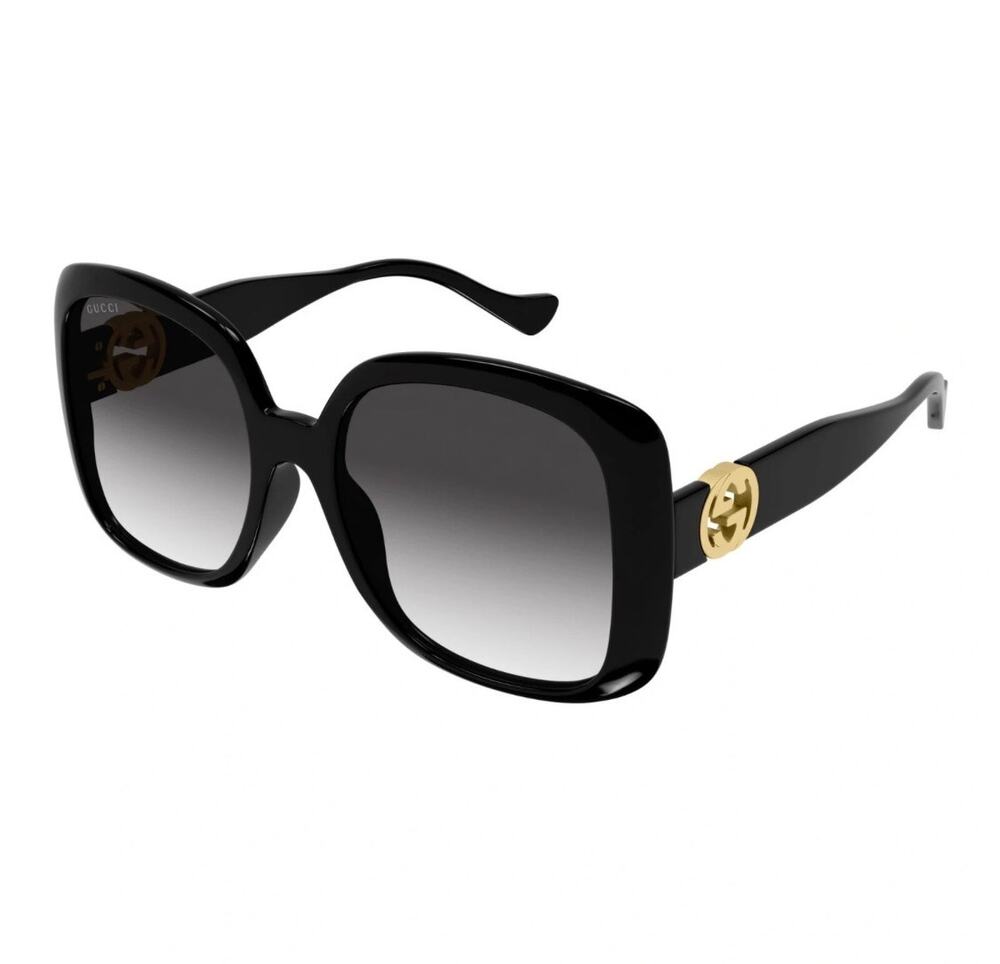 Gucci GG1020SA Oversized Square Sunglasses Black Dark Lenses Gold Logo summer